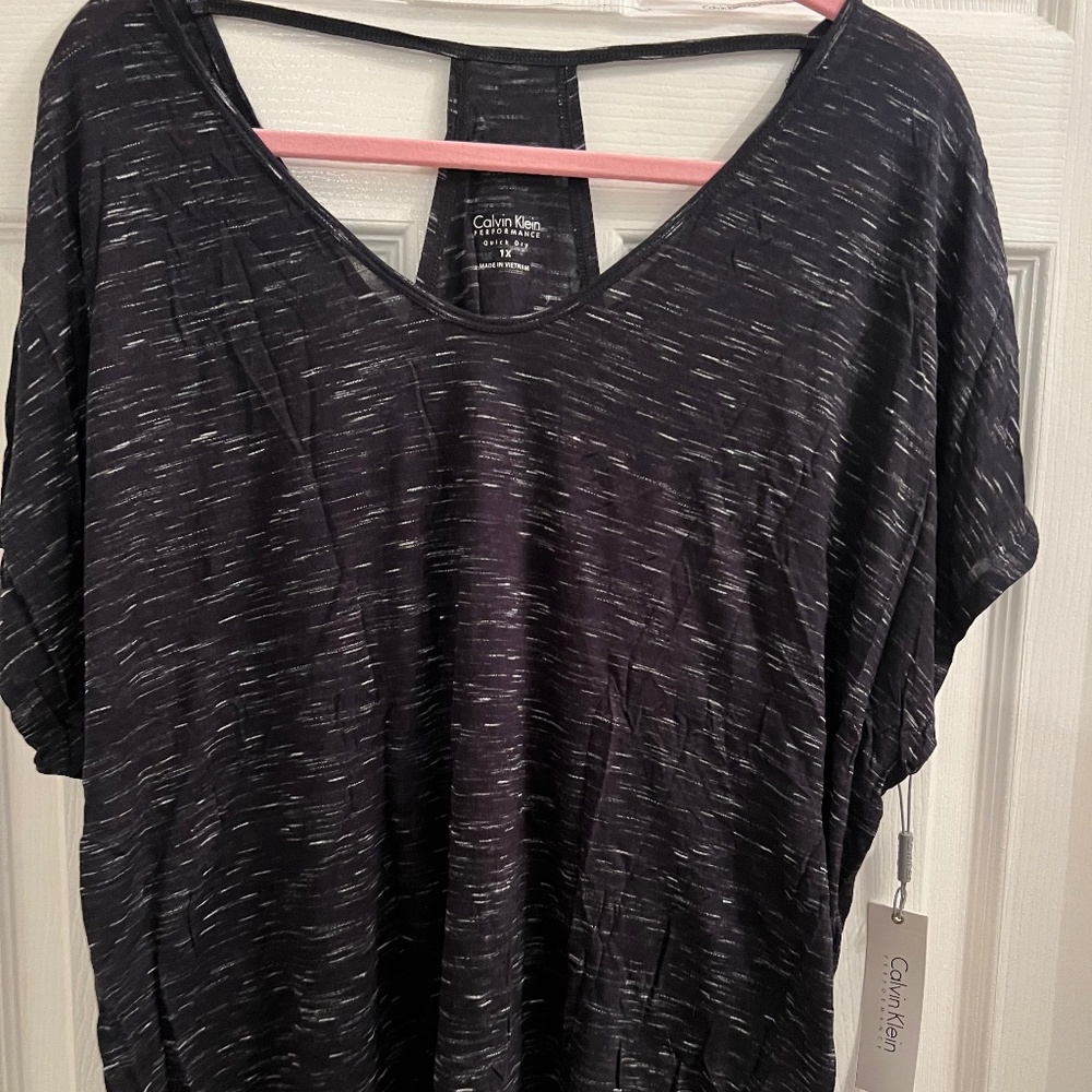 Calvin Klein Performance 1X NEW Short Sleeve Tee Black White Back Detail